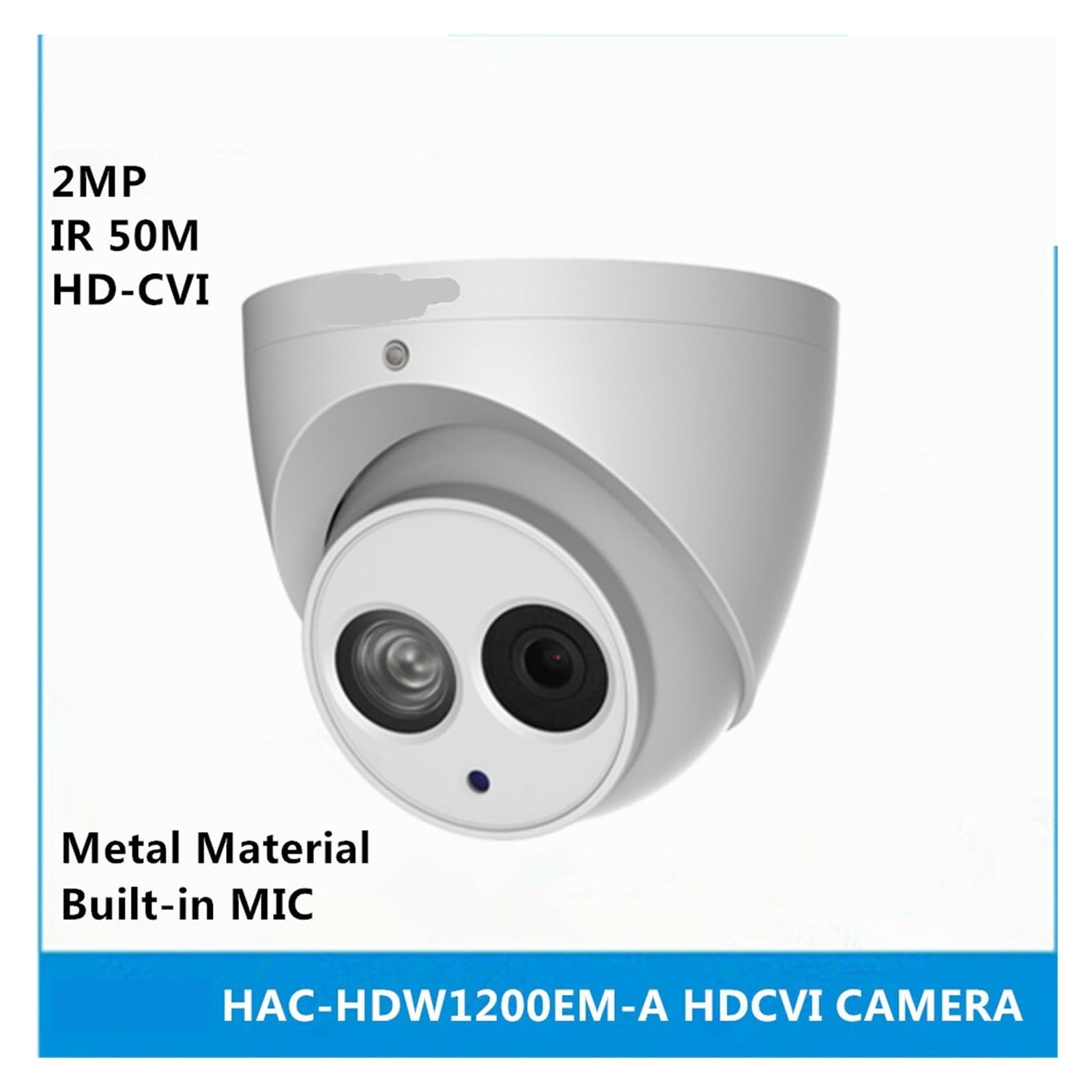 Telecamera Dome Metallica HDCVI 2MP 1080P HAC-HDW1200EM-A | Microfono Integrato, Visione Notturna IR 50M, Impermeabile IP66 Per Esterni