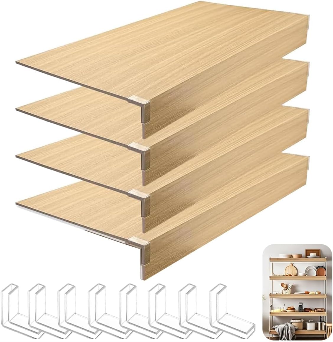 36x9 Faux Wood Wire Shelf Covers, 4 Pack 0.3" Thick PVC Shelf Liners with Acrylic Clips, Waterproof Removable for Kitchen Bathroom Pantry Storage