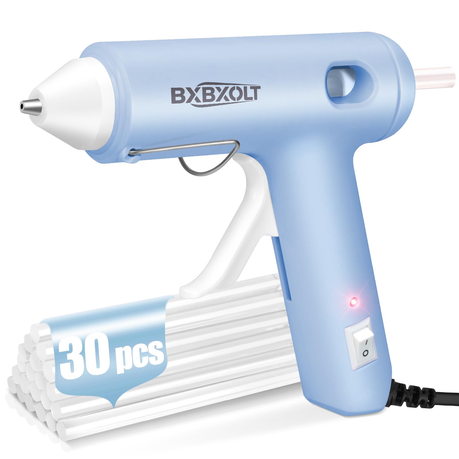Mini set di pistola per colla a caldo con 30 bastoncini di colla, preriscaldamento rapido per lavori scolastici, arti fai da te e riparazioni domestiche rapide, 30 W, azzurro