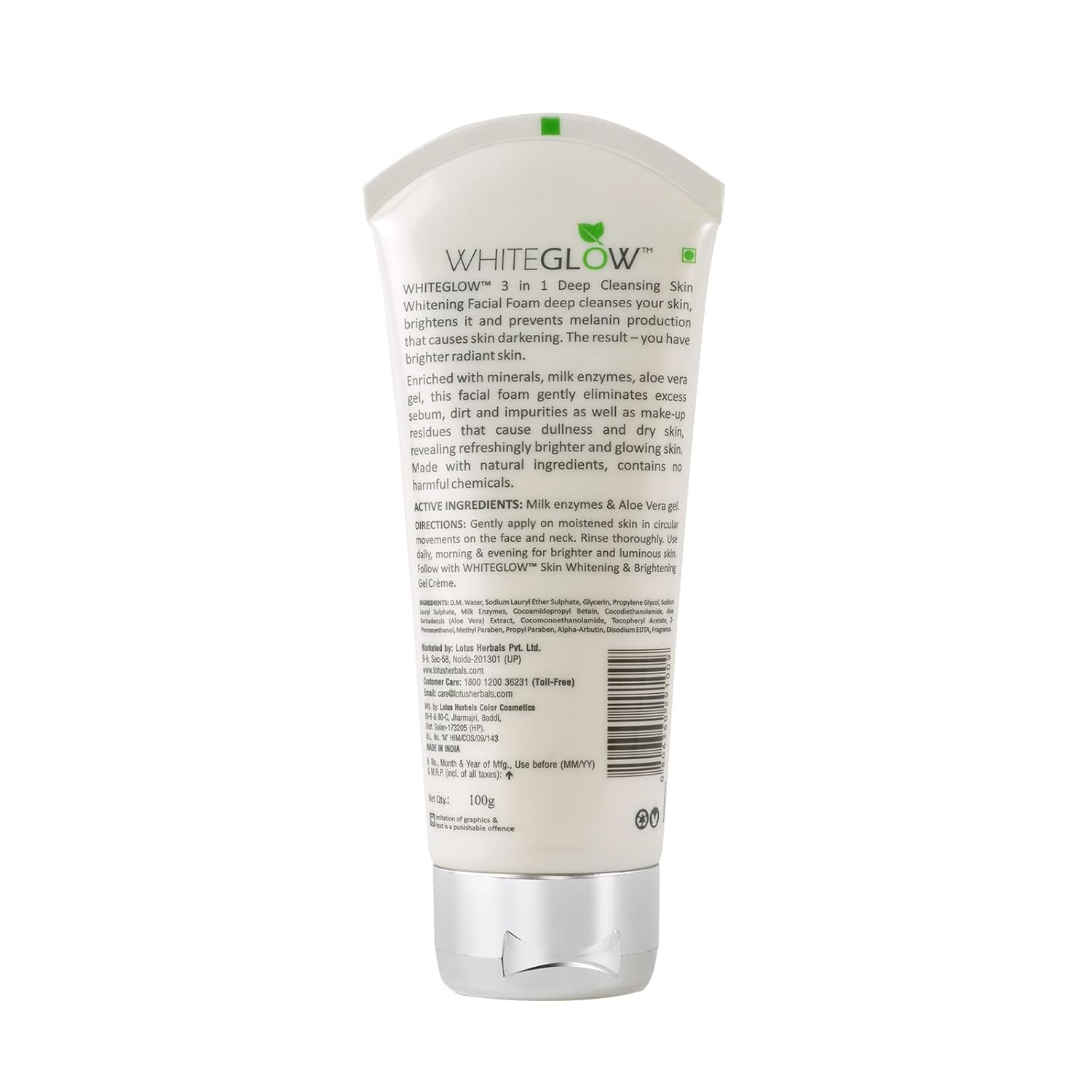 Lotus Herbals Whiteglow 3 In 1 Deep Cleaning Skin Whitening Facial Foam | Chemical Free | With Milk Enzymes & Aloe Vera Gel | For All Skin Types | 100g 7 618YGojqbRL. SL1500