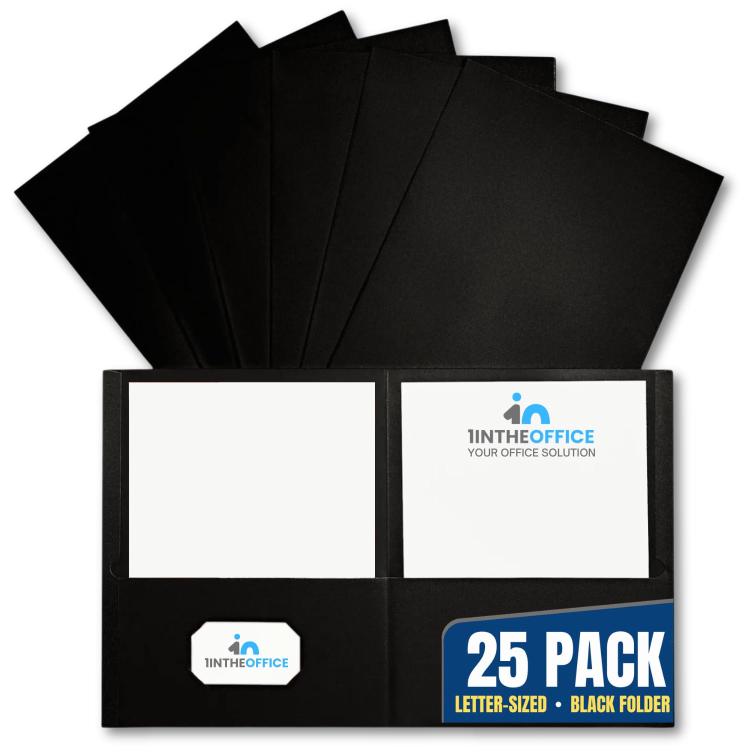1InTheOffice Black Folders with Pockets, Letter Size 2-Pocket Embossed Paper Pocket Folder, Black, 8.5x11, (25/Box)
