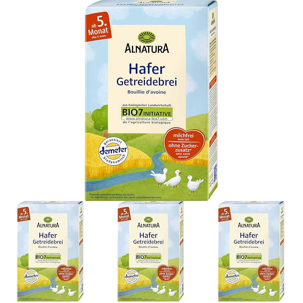 Alnatura Bio Hafer Getreidebrei nach dem 4. Monat, 250 g (Packung mit 4)