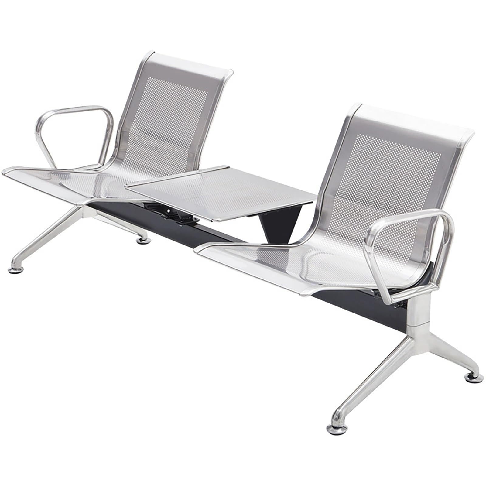 ASerZenith Waiting Room Chair With Armrests And Table, Metal Frame Reception Bench For Hospitals And Offices, Comfortable Seating,Argenté.-Taille Unique