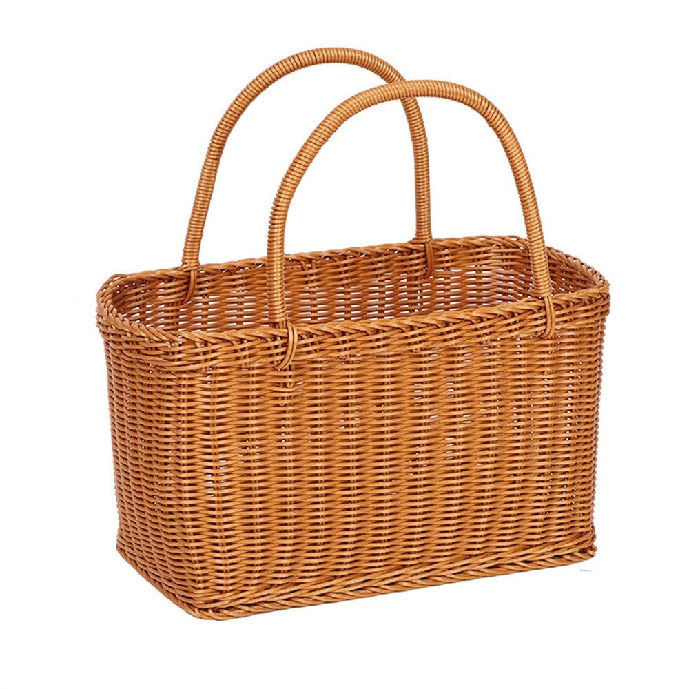 Picnic Basket Rattan Handle Storage Picnic Shopping Basket for Picnic Camping Outdoor(M)