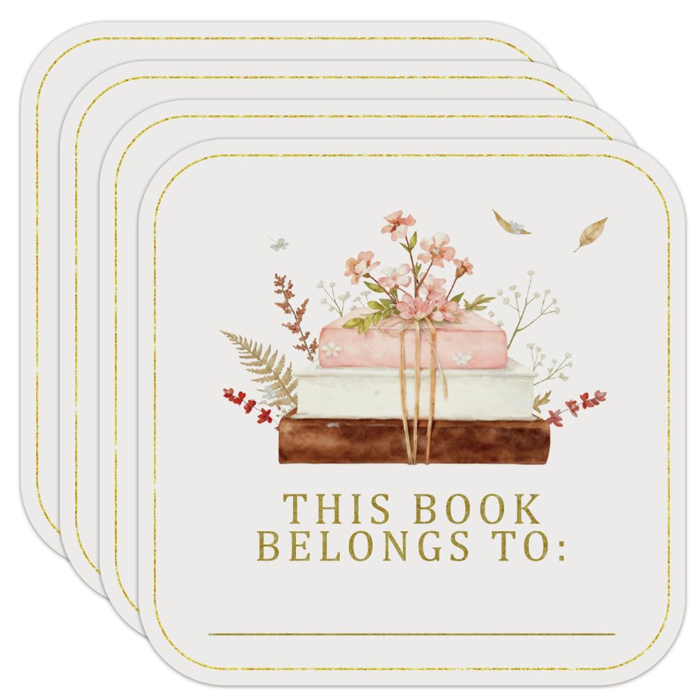PRESSINART 60pcs Book Plates Sticker Floral Name Tags 2 x 2 Inch This Book Belongs to Stickers Flowers Pattern Design PVC Paper Self Adhesive Organization Labels For Scrapbookings Library Supplies — image 1