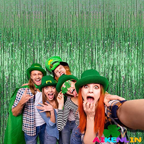 Image of 4 Pack 3.2Ft x 8.2Ft Light Green Foil Fringe Curtain Backdrop, Metallic Tinsel Foil Fringe Streamers Curtains for Photo Booth, Birthday, Wedding, Disco, Bachelorette, Christmas Party Decoration