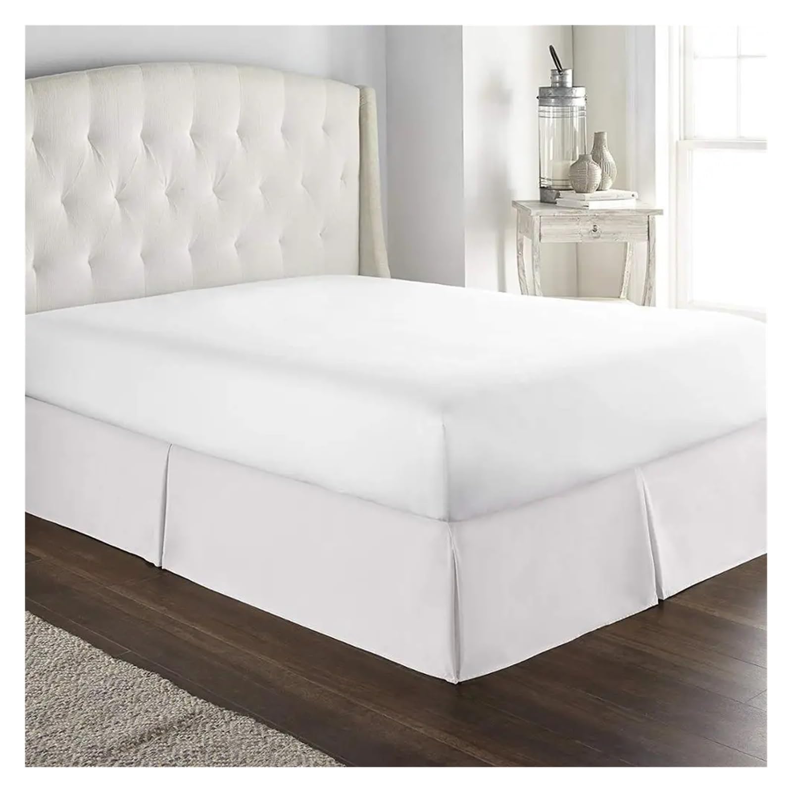 Gonna Letto Matrimoniale Gonna da Letto su Misura, Morbida e Confortevole, con Pieghe, in Tessuto Antipiega, Alta 15 Pollici(White,80x190x35 cm)