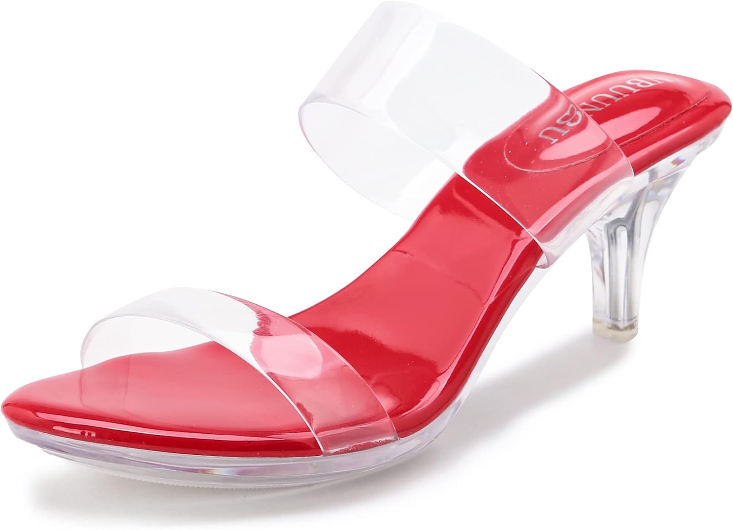 NBUUNBU Clear Heels for Women Silver Black Heels Little Platform Sexy High Heels Sandals Stiletto Kitten Open Toe Dress Shoes Comfortable Double Transparent Strap Heeled Sandals Mule - Image 8