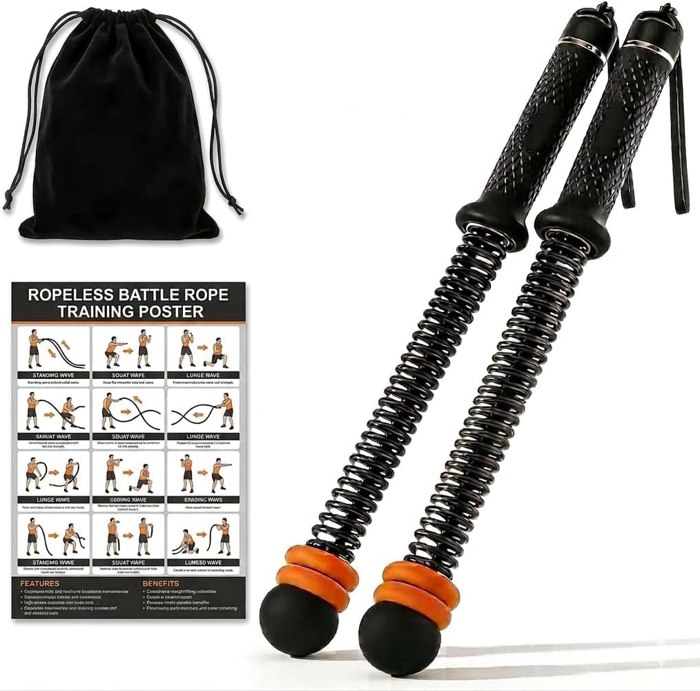 Cordless Weighted Battle Ropes, Adjustable Portable Ropeless Exercise Ropes with Storage Bag, Low-Impact Fitness Equipment for Strength Training & HIIT, Home Gym Use, for Men & Women, Black