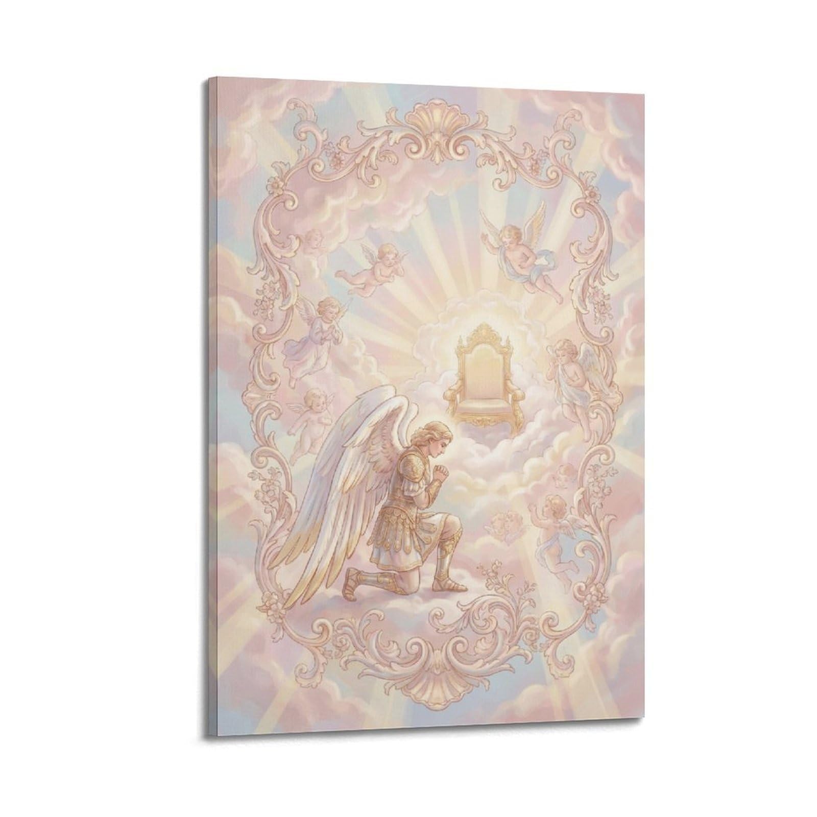 OKNGB Classical Religious Biblical Poster Praying Archangel Michael Decorative Painting Canvas Art Picture 12x18inch(30x45cm)