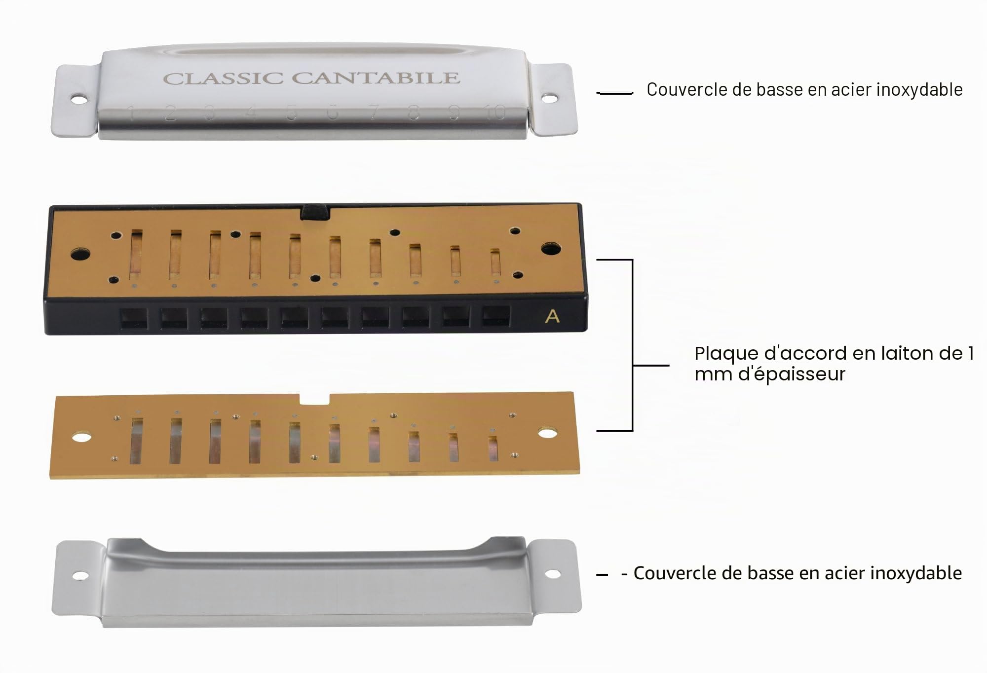 Classic Cantabile AHBS-7 Alabama Blues Harmonica Set de 7, Accords: C | 7 harmonicas diatoniques, B (H), Plaques vibrantes spéciales pour son blues harmonica typique, Matériau boîtier: acier chromé