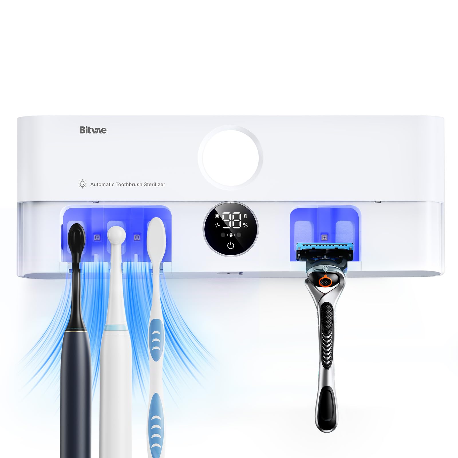Bitvae Toothbrush Holder, Cleaning and Fast Drying, 5 Toothbrush Slots or Shaver Slot Accessories for Family, LED Smart Screen, Wall Mounted Holders for Bathrooms