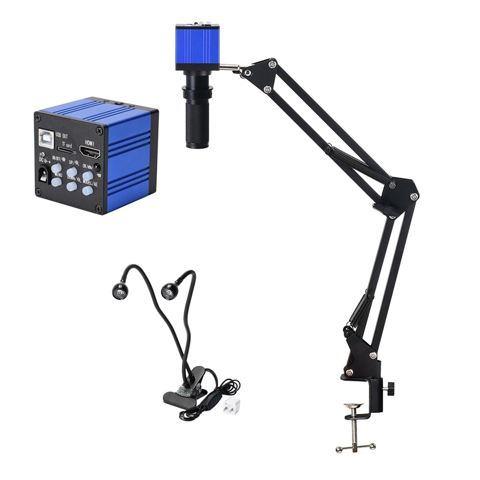 Microscopio Digital FHD de 51MP, 1080P, 150X, lente montaje en C, USB, microscopio Industrial electrónico, cámara for soldadura reparación teléfonos(Head Light Full Kit)