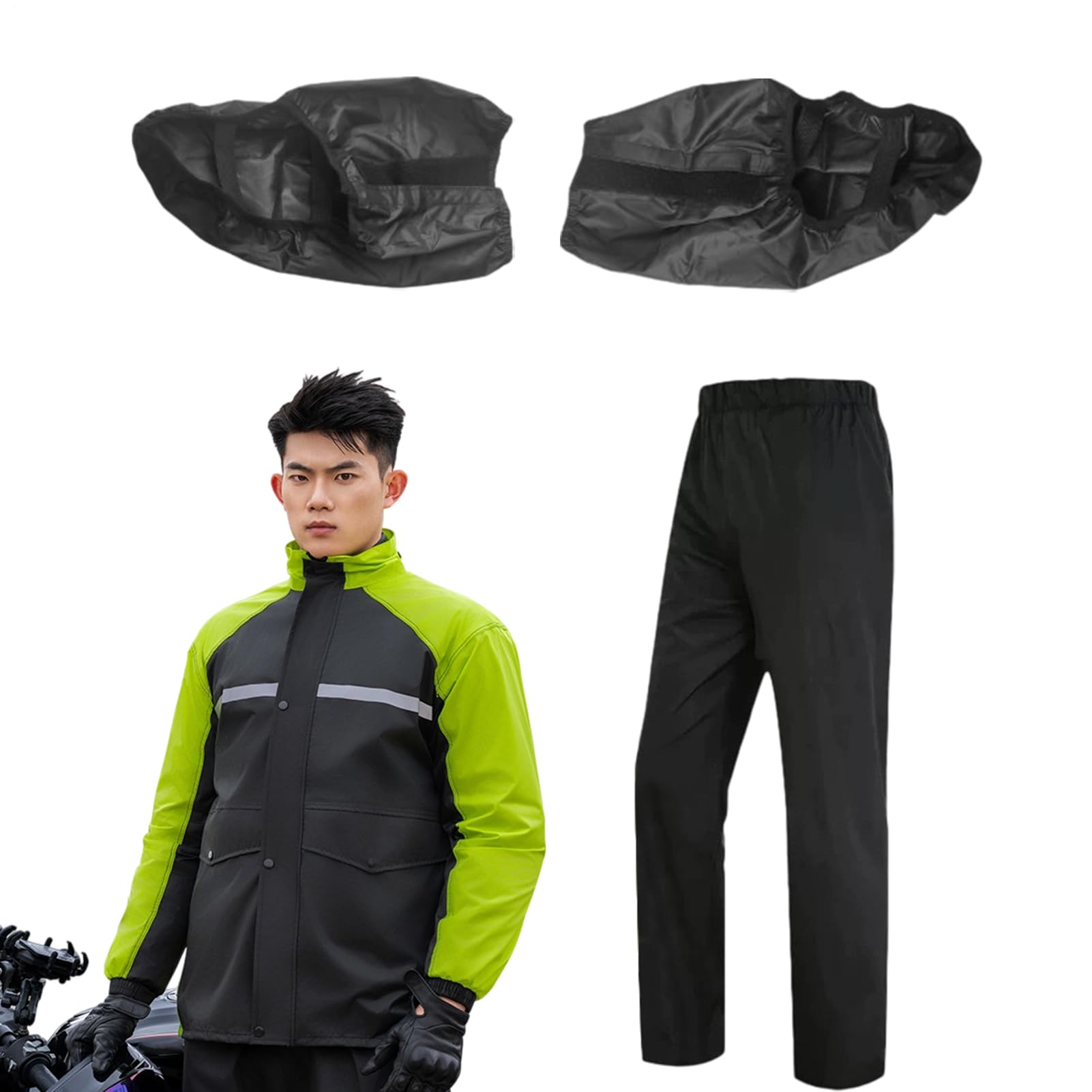 Motocyklowy sprzęt przeciwdeszczowy, męski, wodoodporny garnitur, odblaskowy, lekki płaszcz przeciwdeszczowy, zawiera kombinezony, ponczo, kompaktowy i oddychający, czarny, XL, do polowania, pracy