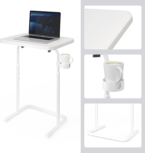 Miniatura 5 de JOISCOPE Mesa de TV ajustable, bandeja plegable para TV con soporte para tazas, mesa plegable con 3 alturas para cama y sofá, mesa portátil para