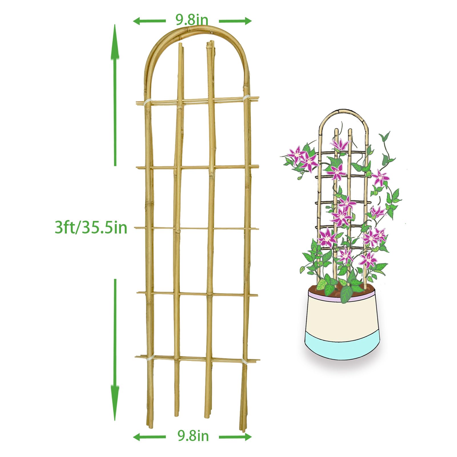 Enrejado de bambú en forma de U, enrejado redondo, enrejado de plantas, 24 pulgadas, para escalada en macetas en exteriores e interiores (forma de U, 3 pies, paquete de 3)