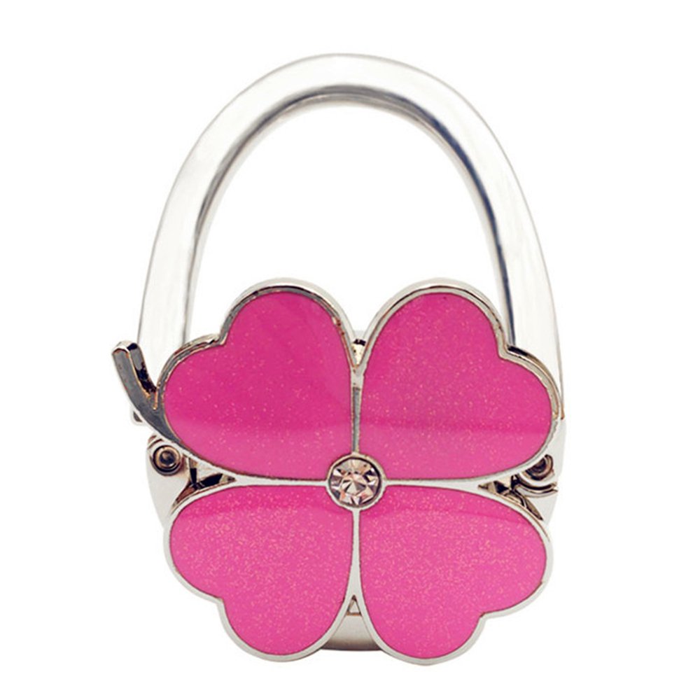 JewelBeautyFour Leaf Clover Design Foldable Handbag Hanger Folding Purse Table Hook Holder (pink)