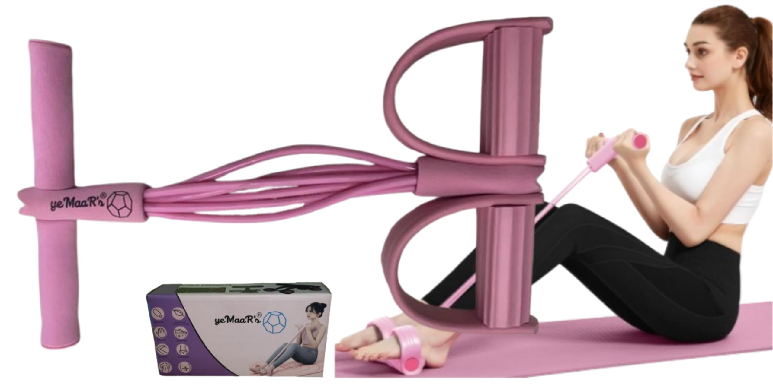 yeMaaR's Natural Rubber Tension Rope 6 Tube Elastic Yoga Pedal Puller Fitness Equipment Abdomen Waist Stretching Slimming Tummy Trimmer Home Gym Leg Excercise Full Body Exercise for Men and Women