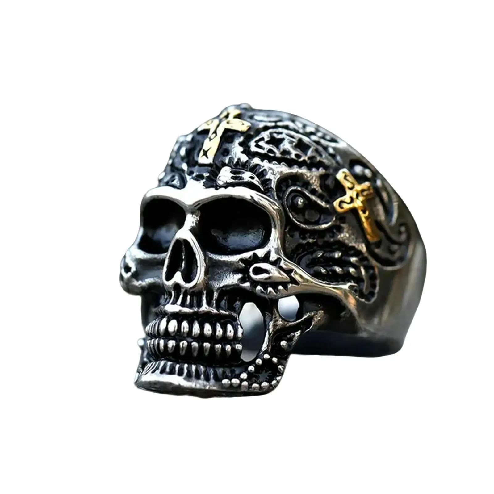 New Men's Ring Retro Cross Skull Ring For Men Fashion Punk Rock Halloween Jewelry Vintage