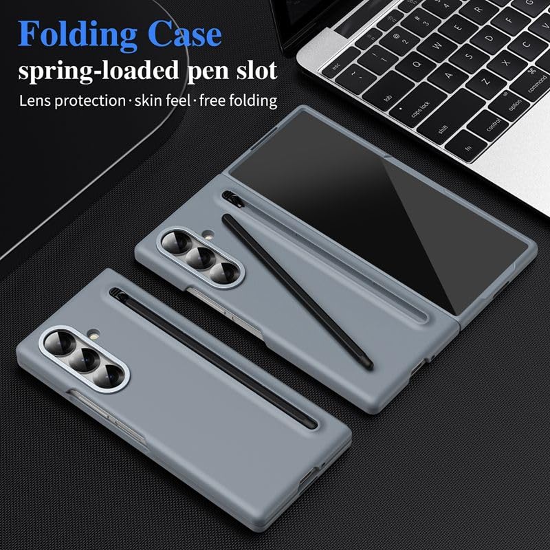 Image of amazon basics S Pen Slider Case for Samsung Galaxy Z Fold 5 - Slim Hinge-Free Back Cover, Integrated Stylus Compartment, Gray
