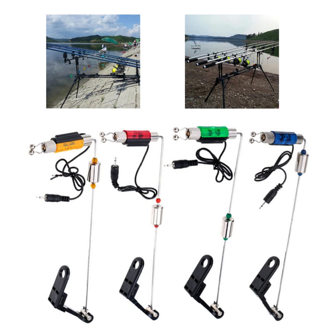 Lot de 4 indicateurs de touche lumineux pour pêche à la carpe avec poignée rigide