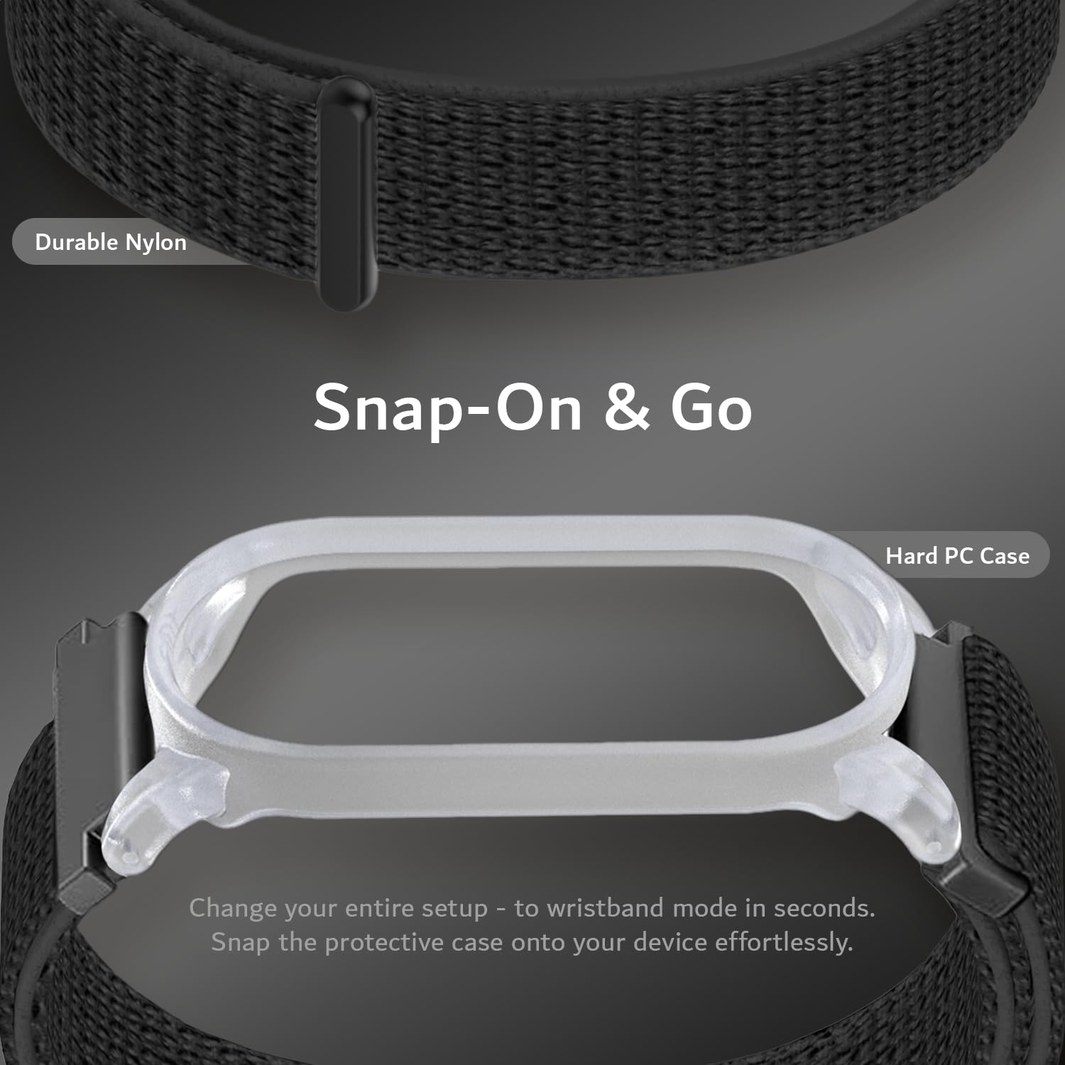 TUDIA Snap On PC Custodia per con cinturino regolabile in nylon chiusura a strappo compatibile con il registratore vocale PLAUD NotePin AI [per polsi da 14cm a 22cm] cinturino accessori cover
