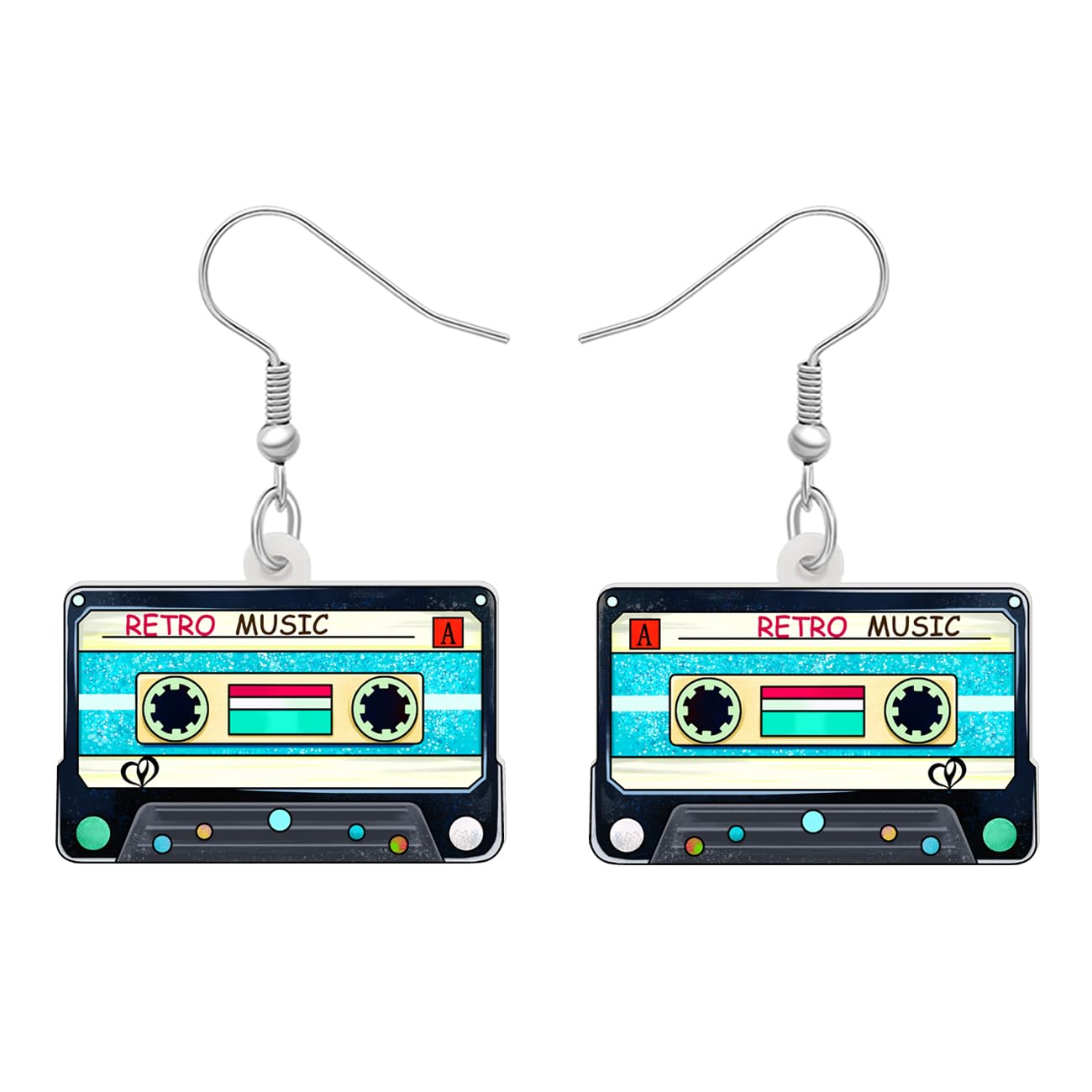 OUSIO 70er 80er 90er Jahre Acryl Retro Kassette Band Ohrringe Bunte Radio Band Charme Leichtes Schmuckstück für Frauen Musikliebhaber Geschenke