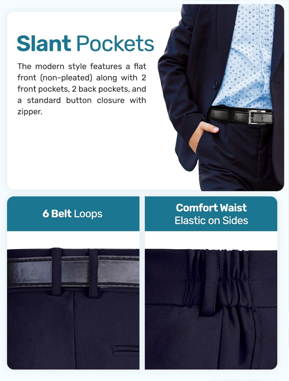 S.H. Churchill & Co. Boy's Comfort Waist Dress Pants and Belt - Image 5