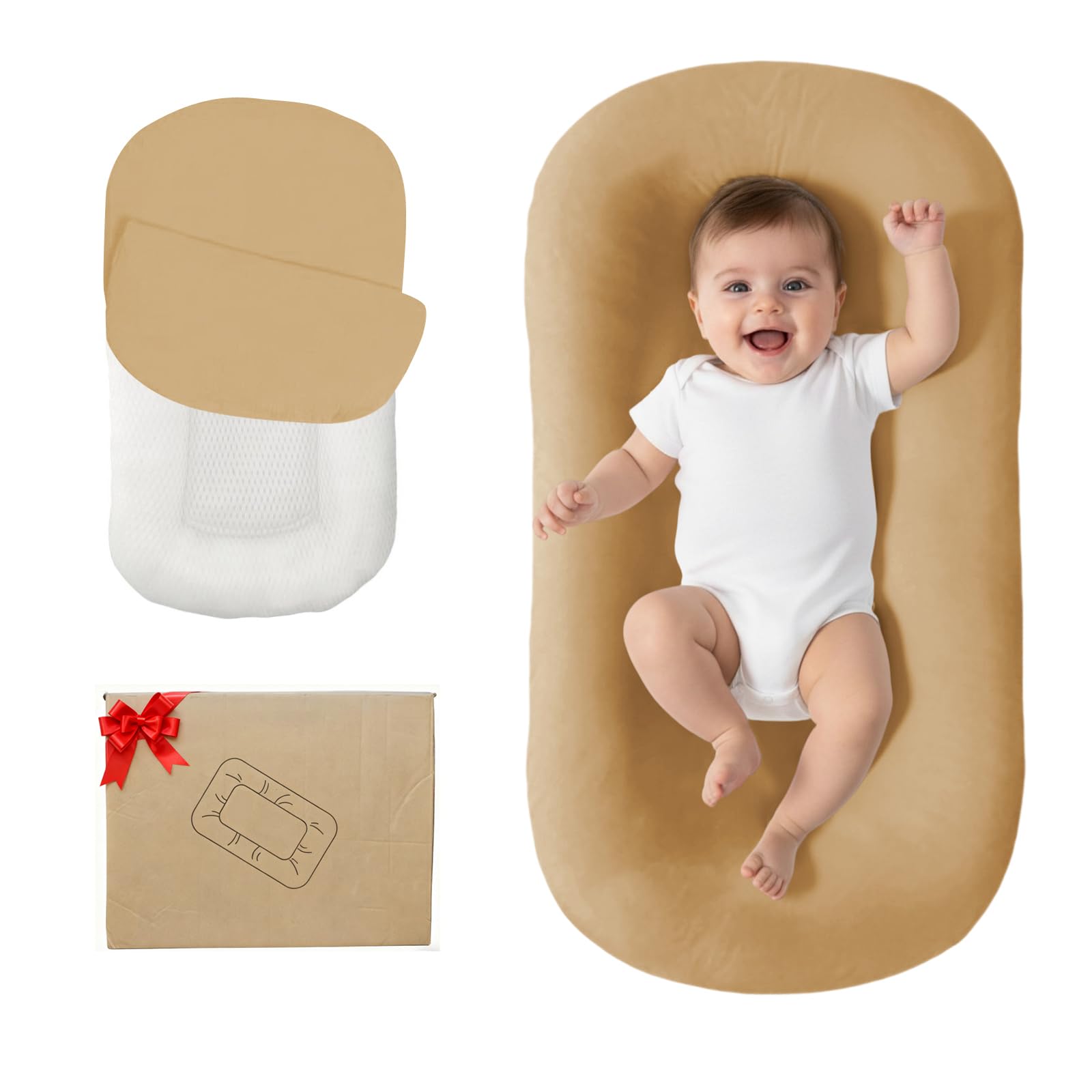 Baby Lounger for Newborn 0-24 Months Soft Cotton Infants Support Cushion (Dark Khaki)