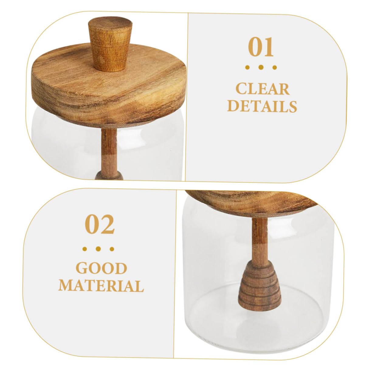 Hohopeti Honigglas mit Holz Dipper Transparenter Honigbehälter Luftdicht Aufbewahrung von Sirup für Küche und Tisch