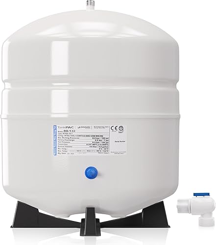 Max Water Tanque de almacenamiento de agua resistente de 4.4 galones a 100 PSI de ósmosis inversa de ósmosis inversa, PA-E RO-132 + válvula