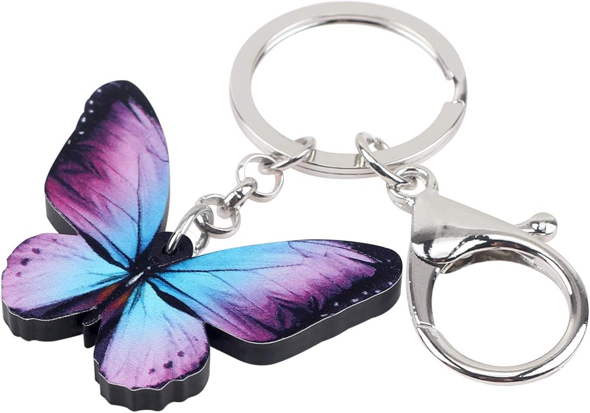 BONSNY Acrylic Floral Butterfly Keychains Key Ring Car Purse Bags INSECT Charms Gifts - Image 2