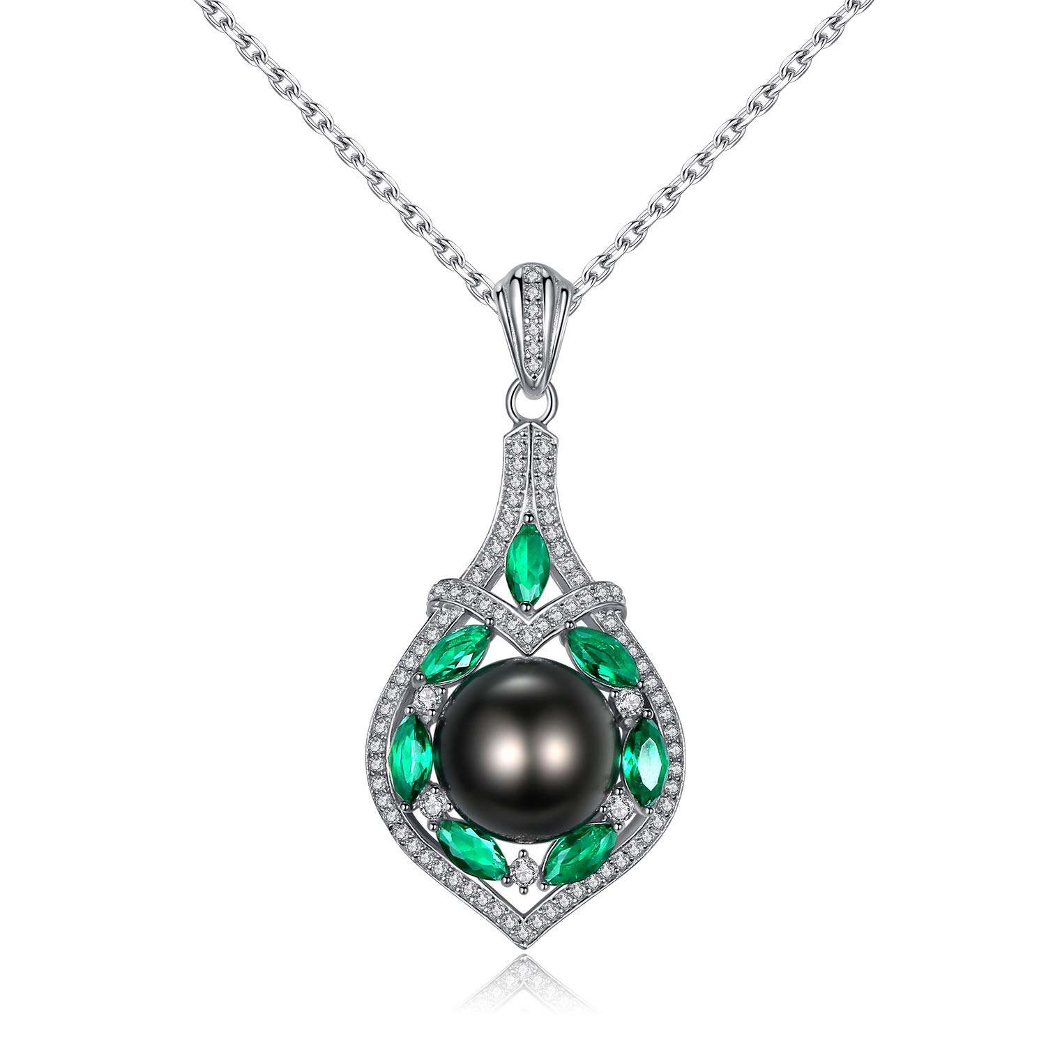 VIKI LYNN Collar con colgante de perlas negras cultivadas de Tahití, de 10 a 11 mm, plata de ley de calidad AAA, circonita cúbica para mujer, Plata esterlina Zirconia cúbica Plata de ley Circonita