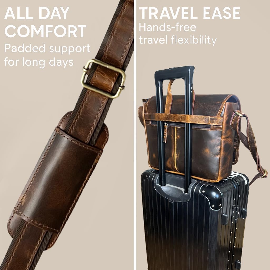Leather Messenger Bag for Men 14" Leather Laptop Bag Vintage Crossbody Office Satchel Travel Shoulder Bag - Image 6