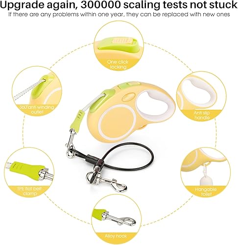 Miniatura 3 de Correa retráctil mejorada para perro con cable a prueba de mordidas y dispensador de bolsas de excrementos, correa resistente de 16 pies para perros