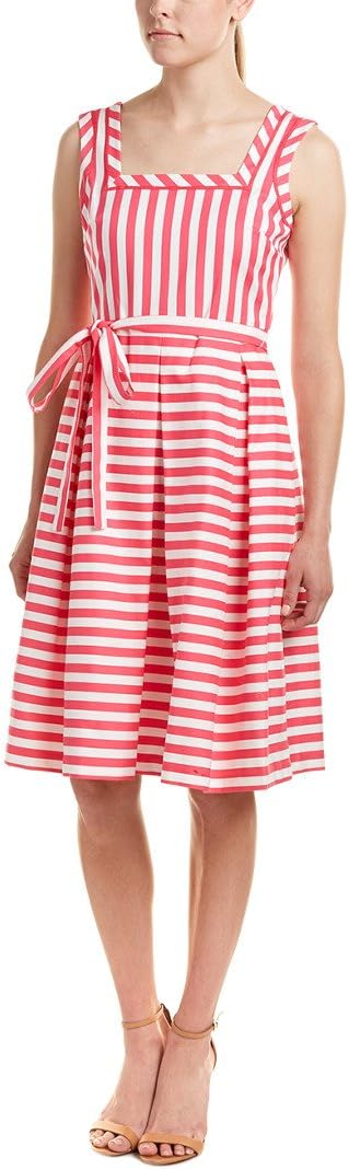 Women's Square Neck Striped Self Belted Fit & Flare