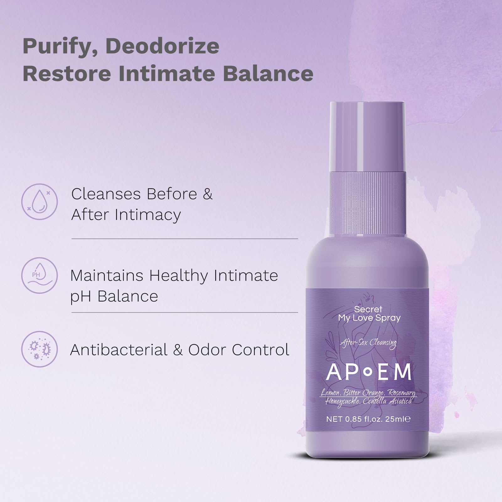 APoEM Secret My Love Intimate Spray (3 x 25ml) – Natural Deodorizing Feminine Spray for Women, pH Balanced, Before & After Intimacy, Helps Reduce Odor & Discomfort, Spanish Brand
