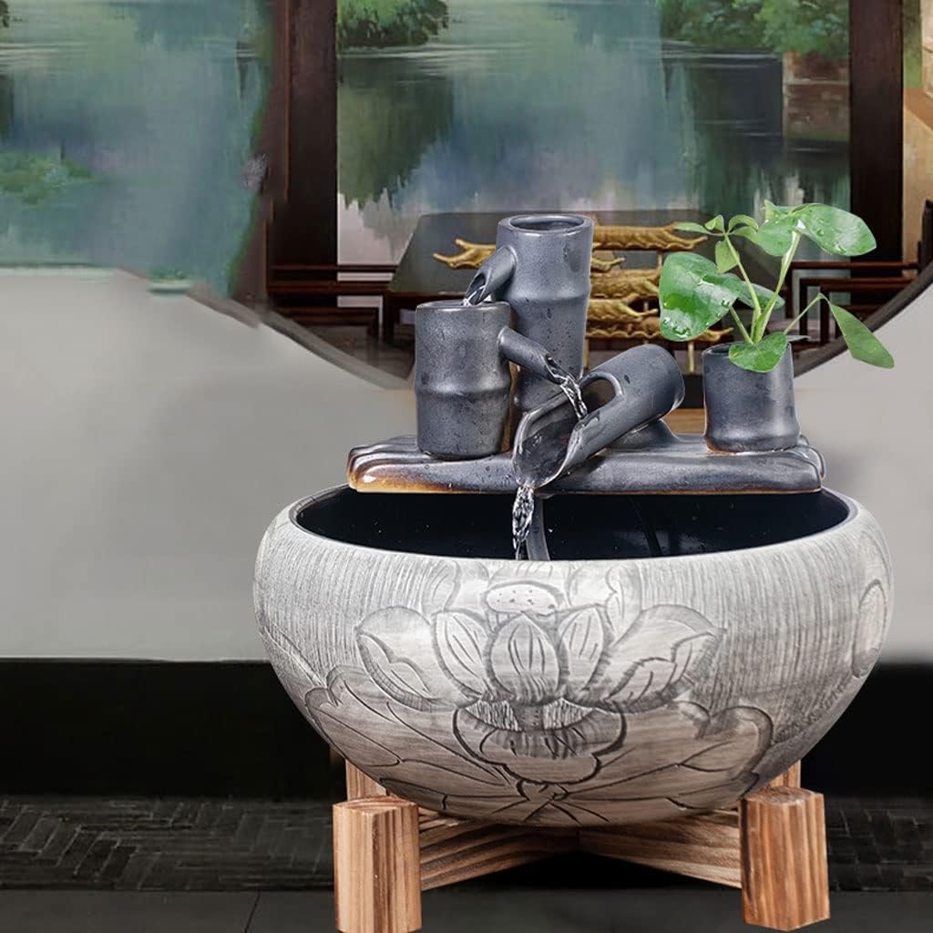 Aquarium Chinese Style Ceramic Fish Tank Home Circulation Flow Water Fountain Courtyard Fish Culture Tank Living Room Decoration Aquarium Fish Tank Fish Tank Decorations (Color : A, Size : 32cm)