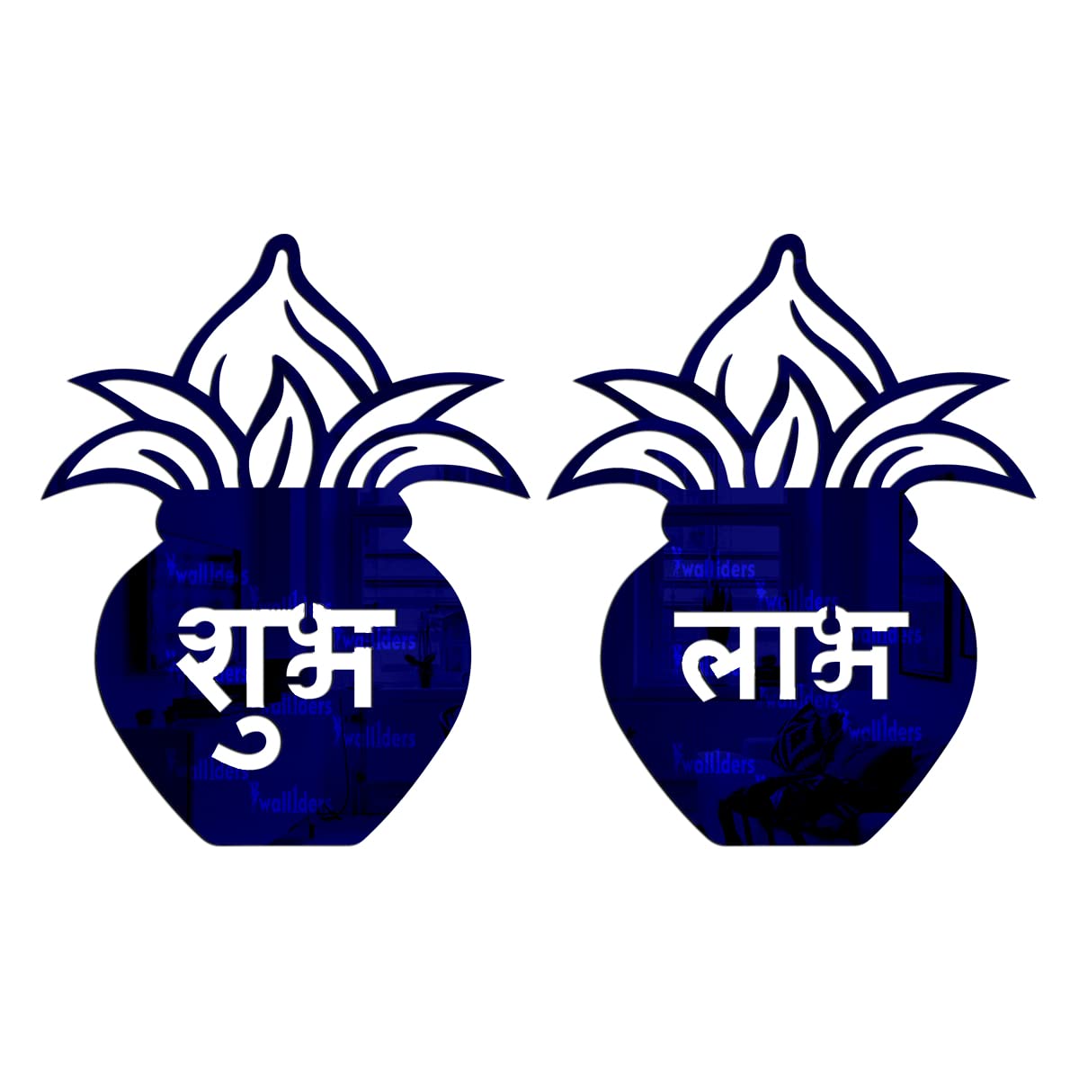 Wall1ders Kalash Shubh Labh Mirror Stickers for Wall, Acrylic Mirror Wall Decor Sticker, Wall Mirror Stickers, Acrylic Stickers, Wall Stickers for Hall Room, Bed Room, Kitchen. (Blue)