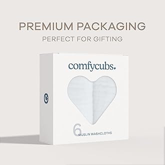 Comfy Cubs Muslin Baby Washcloths 6 Pack - Soft 6-Layer Cotton Wash Cloths for Sensitive Skin - 10"x10" Large, Gentle, Absorbent Infant Essentials for Newborn and Toddlers - White