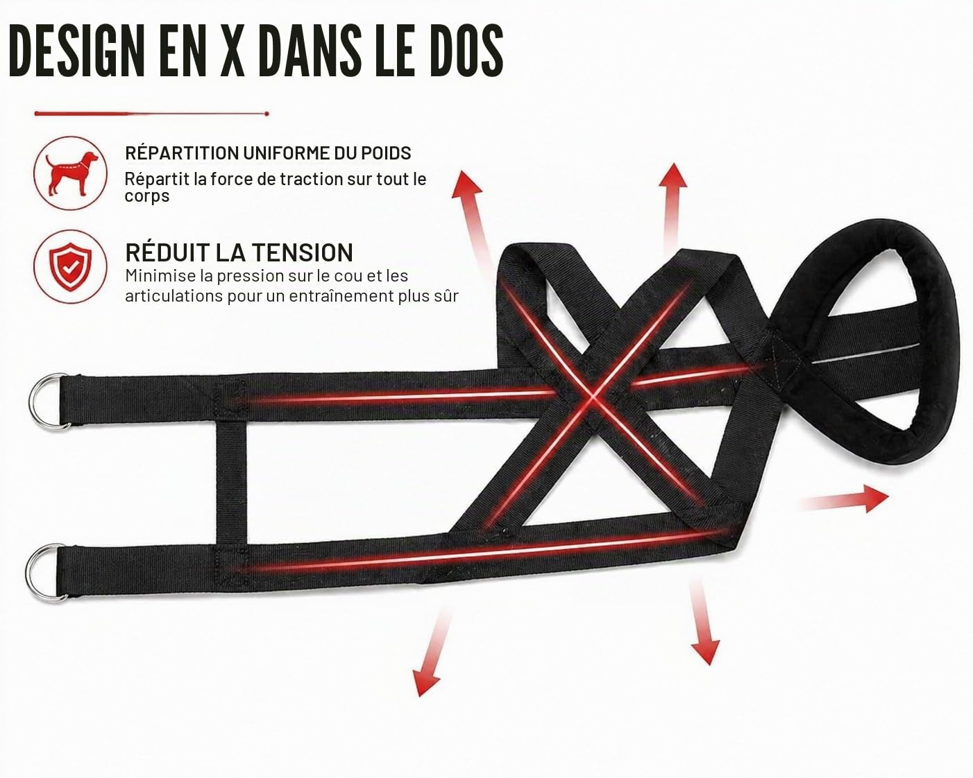 IRSTBL Harnais de traction de poids pour chien avec sifflet à ultrasons - Harnais très résistant en X pour canicross, traîneau et entraînement musculaire - Idéal pour les chiens de travail