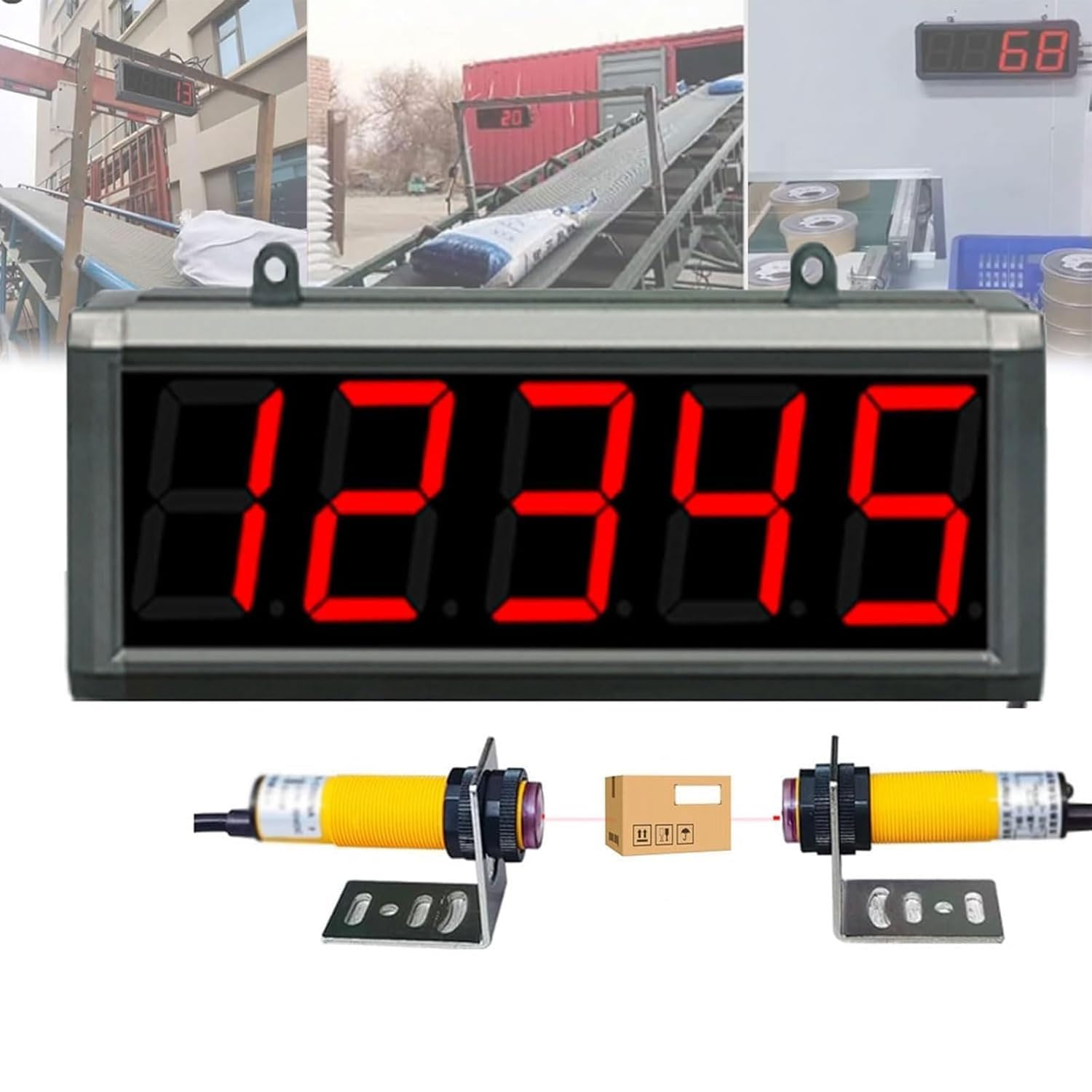 Compteur numérique avec affichage LED et télécommande, comptage automatique à 5 chiffres jusqu'à 99999, distance de détection de 0 à 5 m pour des applications précises sur la ligne de production et