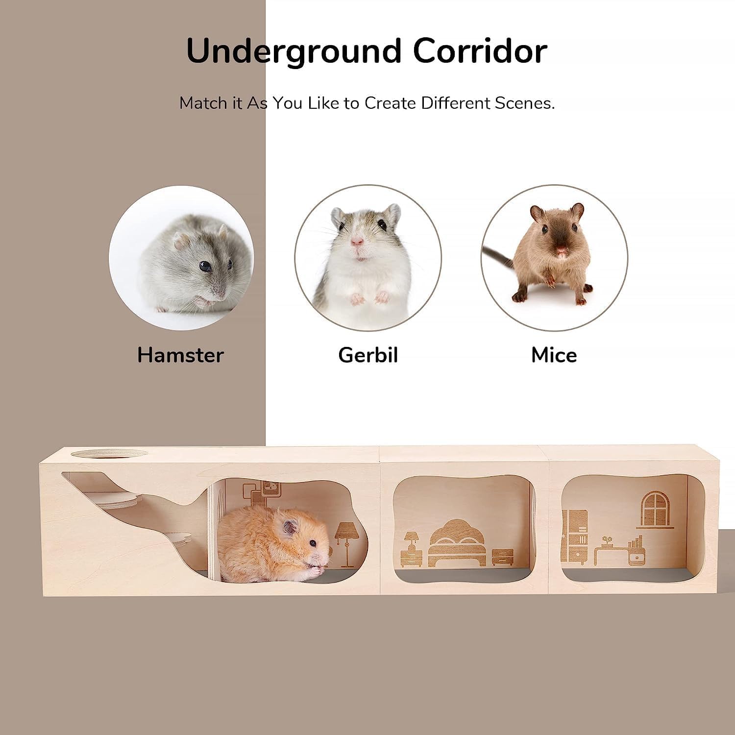 Casa De Hámster Cámara De Escondite De Madera Túnel De Hámster Sirio Juguetes De Exploración Cobertizo Secreto, C