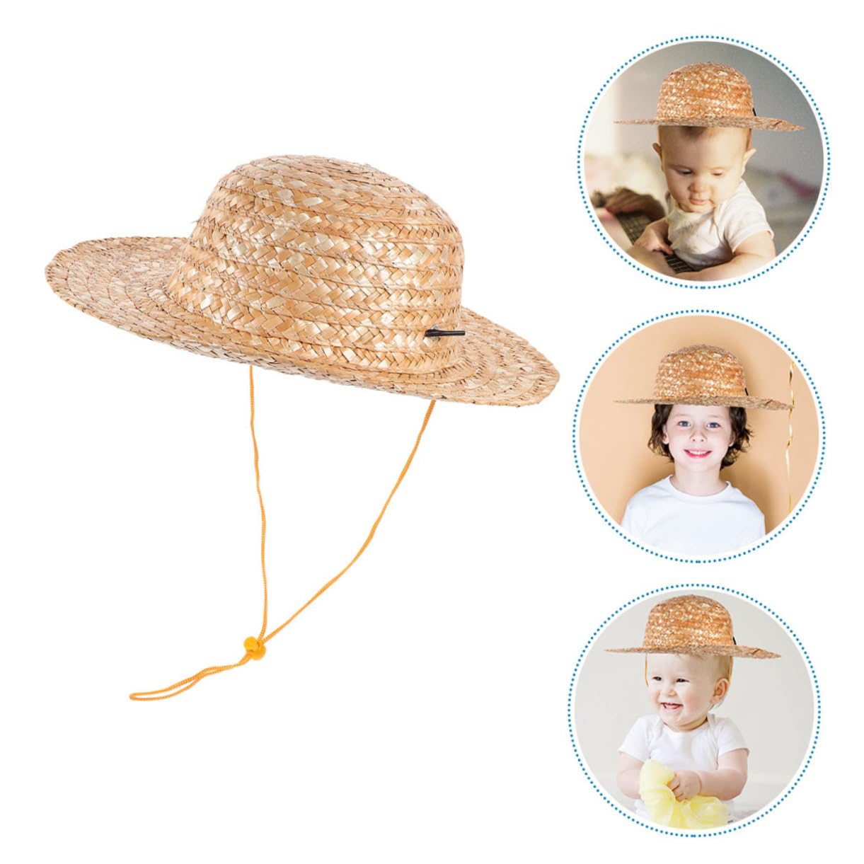 Holibanna Sombrero de Paja para Niños, Sombrero de Playa para Exteriores Protección Solar y Diseño Decorativo para Actividades al Aire Libre