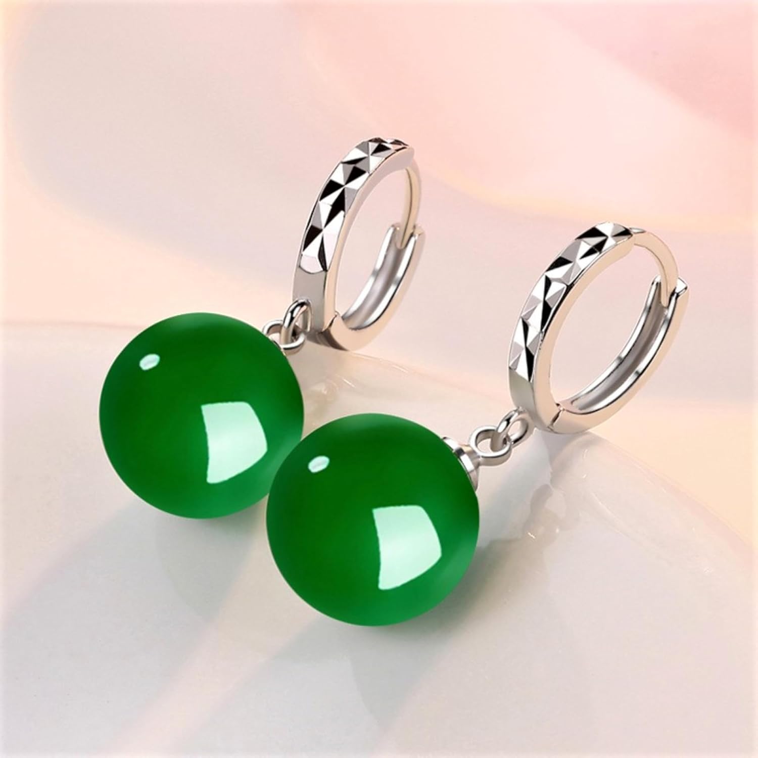 925 Sterling Silver Natural Fresh Water Pearls/Green Onyx/Red Onyx Hoop Earrings for Women, Pierced Earrings for Christmas Valentine's day, 12mm - Image 3