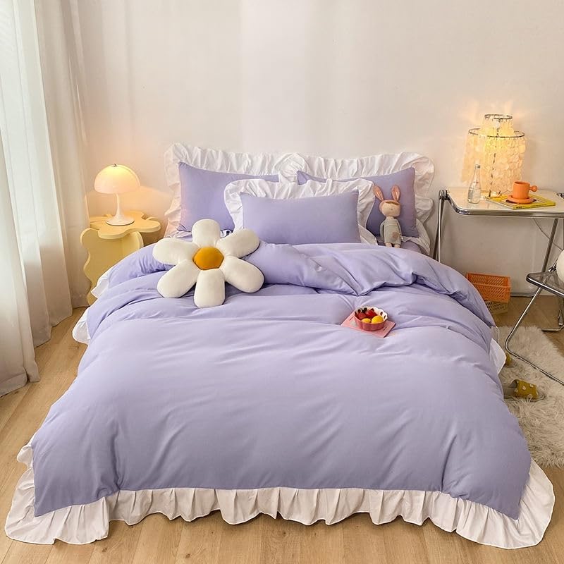 Housse de couette 140x200 à volants style princesse française romantique avec taie d'oreiller