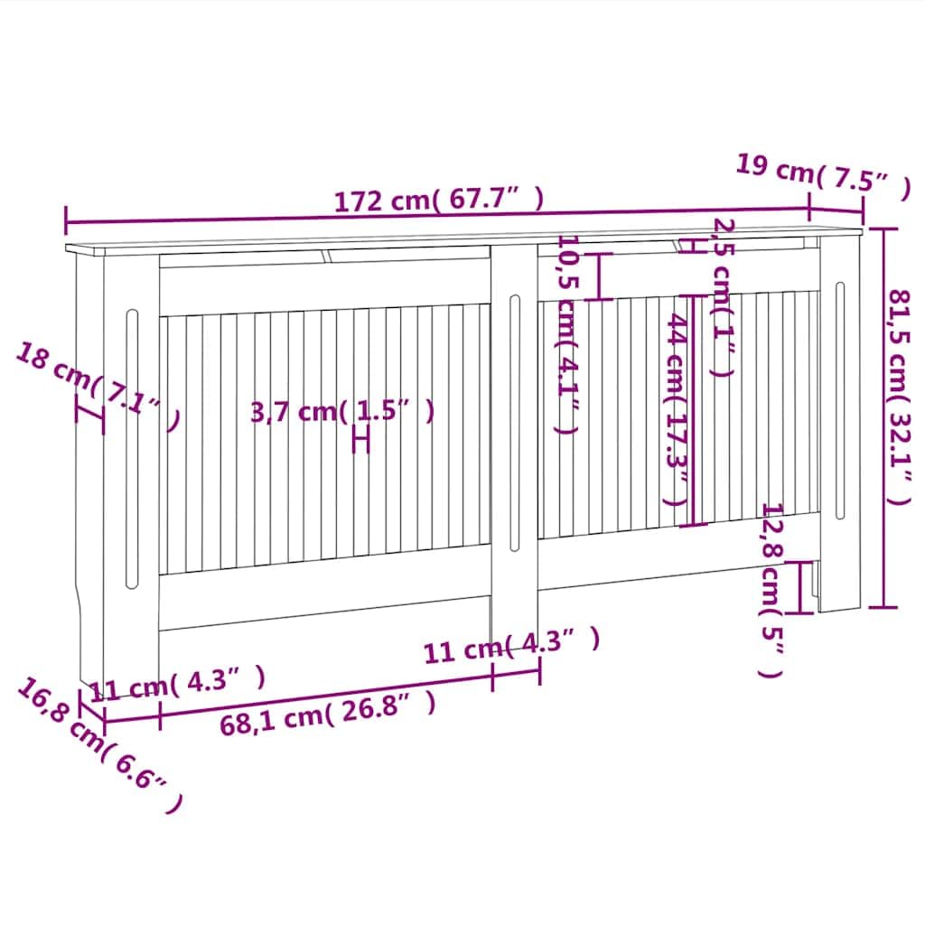 Copertura per termosifone, in legno bianco, 172 cm, con struttura a griglia, facile da montare, per soggiorno e bagno, pratica superficie di appoggio, rivestimento durevole