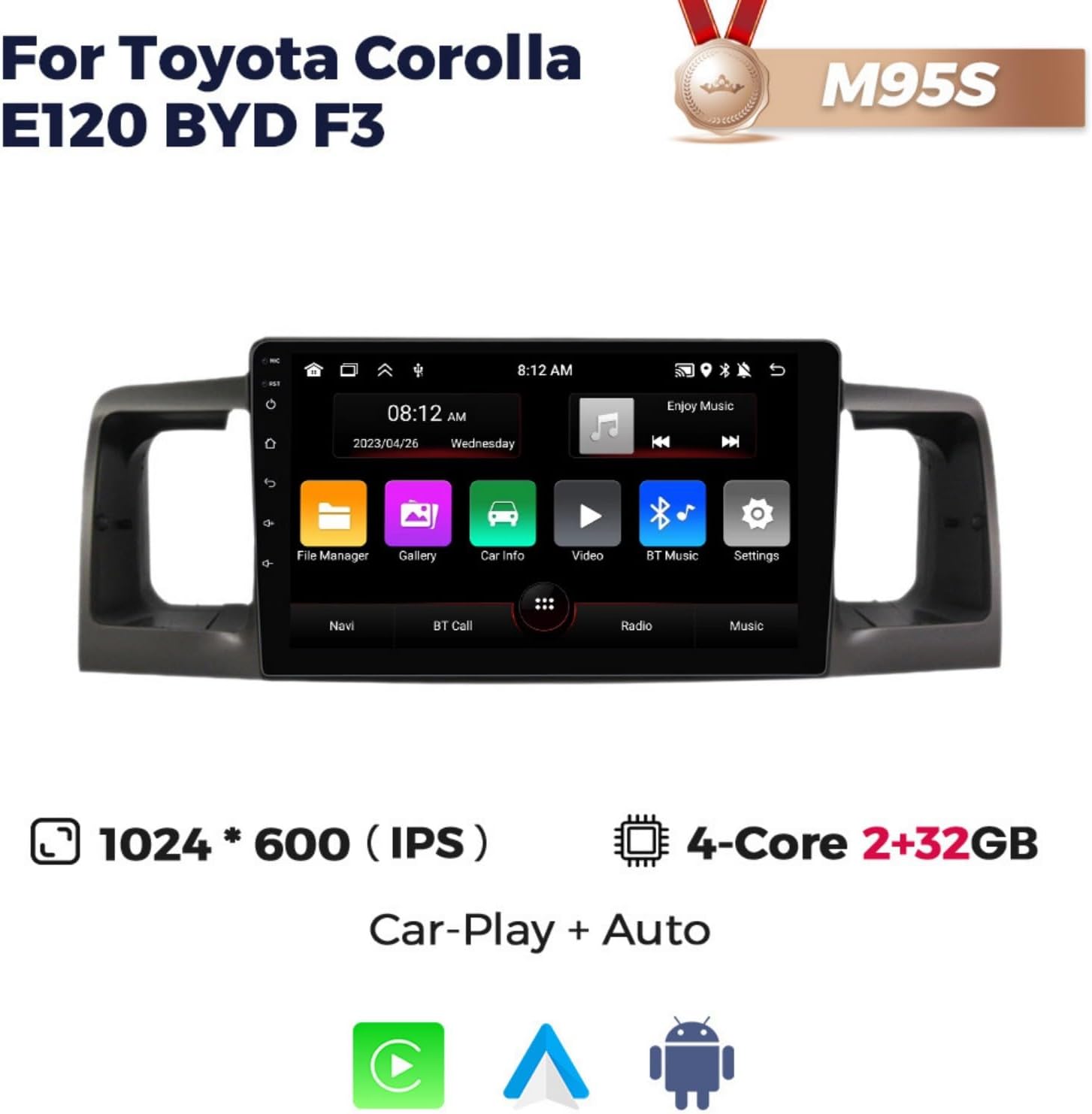 Car Stereo with Touch Screen Wireless CarPlay Split Screen Double Din Head Unit for Toyota Corolla 2000-2004