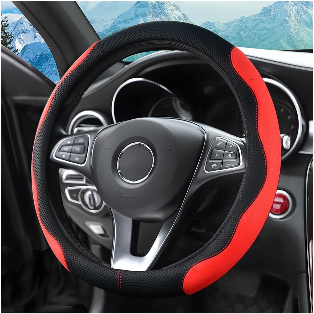 zipelo 14.5"-15" Car Steering Wheel Cover, Auto Interior Wheel Protector with Durable Soft Breathable Anti-Slip Linging Leather, Universal for Vehicles Trucks SUVs Accessories for Men Women (Coffee)