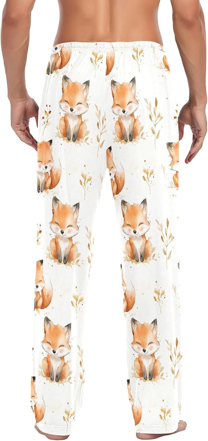 ALAZA Cute Fox Watercolor Men's Pajama Pants Men Cotton Pajama Bottoms with Pockets, S